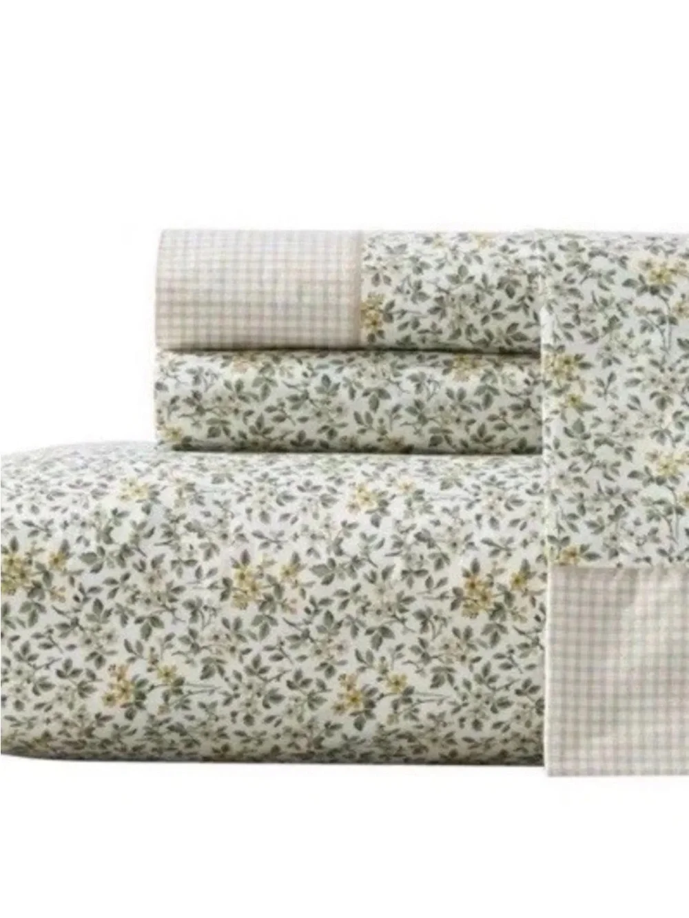 Laura Ashley ~ FULL ~ Tierney Green ~ Gingham Floral ~ 4 Pc Sheet Set ~ Cotton